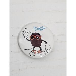 The California Raisins Vintage Button Pin Dancing Raisin Pinback White Red‎ 1987